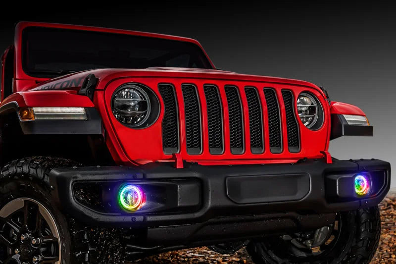 Oracle Jeep Wrangler JL/Gladiator JT LED Surface Mount Fog Light Halo Kit - ColorSHIFT - Installation View