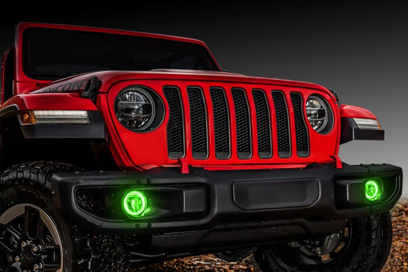 Oracle Jeep Wrangler JL/Gladiator JT LED Surface Mount Fog Light Halo Kit - Green - Back View