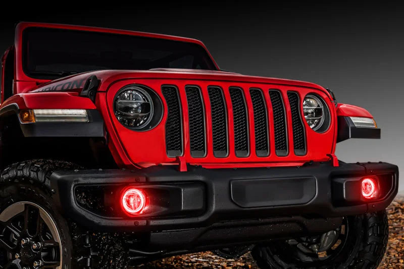 Oracle Jeep Wrangler JL/Gladiator JT LED Surface Mount Fog Light Halo Kit - Red - Back View