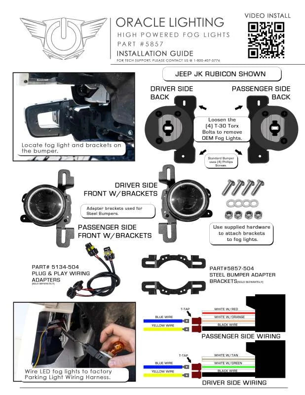 Oracle LED Fog Light Adapter Brackets for Steel Bumper Wrangler - Installation View