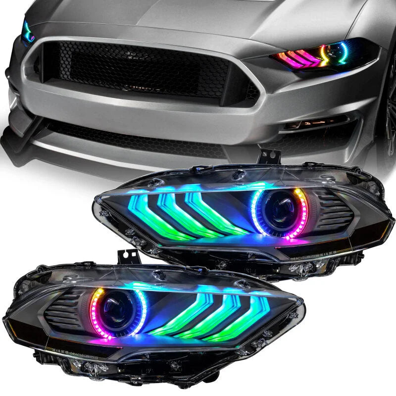 Oracle Lighting 18-23 Ford Mustang Dynamic ColorSHIFT LED Headlights - Black Series - Main Product View
