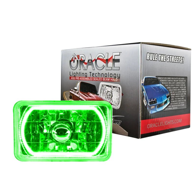 Oracle Pre-Installed Lights 4x6 IN. Sealed Beam - Green Halo - Main Product View