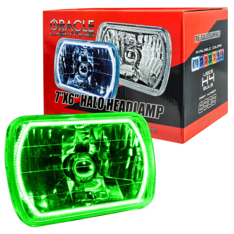 Oracle Pre-Installed Lights 7x6 IN. Sealed Beam - Green Halo - Side View