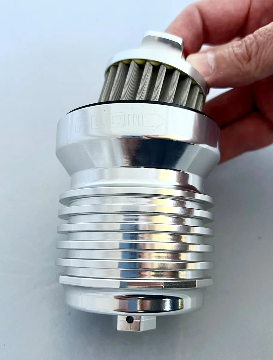 PC Racing Flo® "Spin-on" Oil Filter - Polished Aluminum - Aprilia/BMW/Buell/H-D/Moto Guzzi/Yamaha PCS4C - Side View