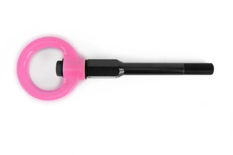 PERRIN 02-07 Subaru WRX/STI Tow Hook Kit (Front) - Hyper Pink - Installation View