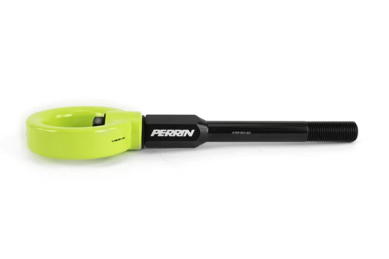 PERRIN 02-07 Subaru WRX/STI Tow Hook Kit (Front) - Neon Yellow - Side View