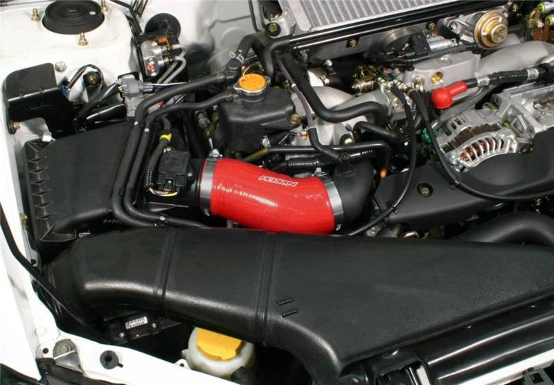 PERRIN 02-07 Subaru WRX/STi AFTA-MAF Intake Tube Air-Box to Inlet Hose - Red - Installation View