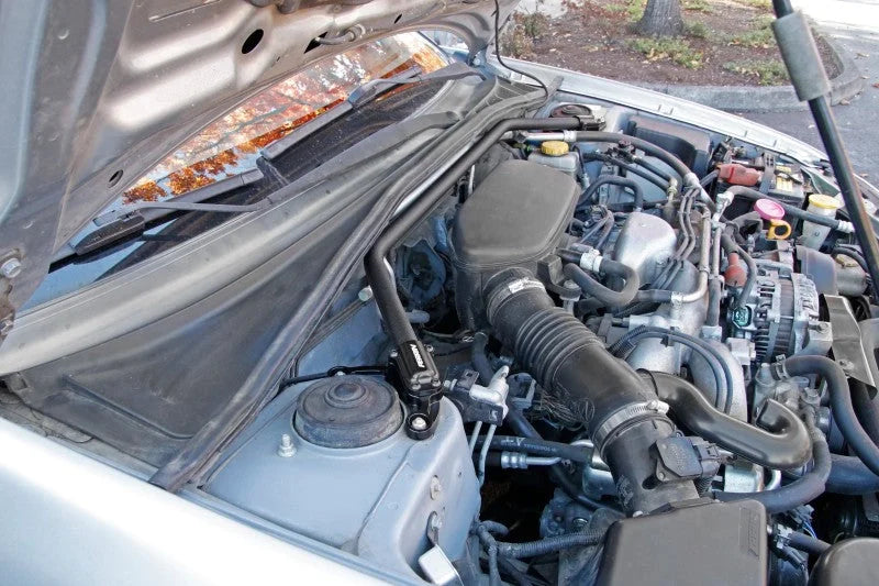 PERRIN 02-07 Subaru WRX/STi/Impreza / 04-08 Forester Front Strut Brace - Black - Installation View