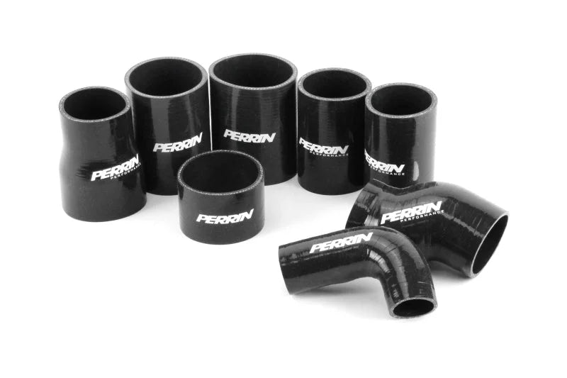 PERRIN 08-14 Subaru STI Front Mount Intercooler Boost Tube Kit - Red - Back View