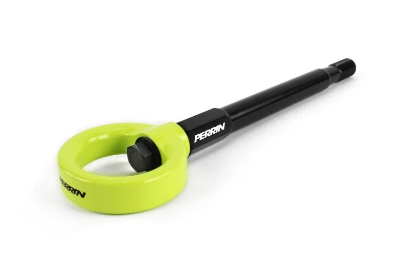 PERRIN 08-14 Subaru WRX & STI / 08-11 Impreza / 05-09 Legacy Tow Hook Kit (Front) - Neon Yellow - Back View