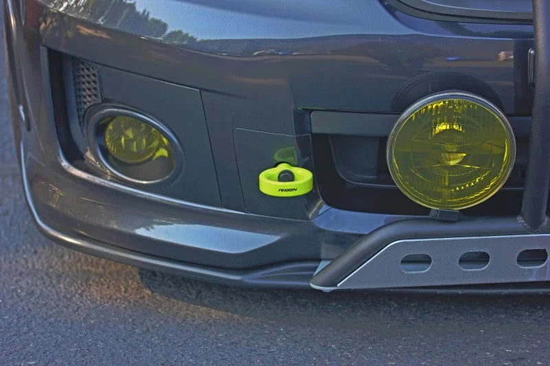 PERRIN 08-14 Subaru WRX & STI / 08-11 Impreza / 05-09 Legacy Tow Hook Kit (Front) - Neon Yellow - Additional View 5