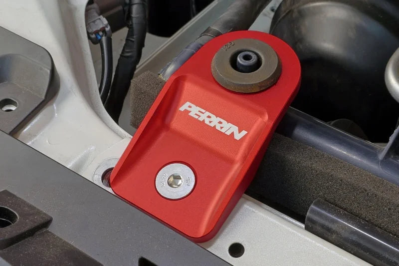 PERRIN 08-14 Subaru WRX / STI Upper Radiator Bracket Set - Red - Side View