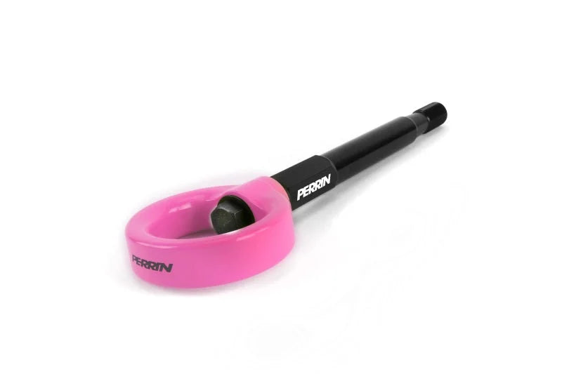 PERRIN 08-14 Subaru WRX/STI (Sedan) / 20-25 Outback All Models Tow Hook Kit (Rear) - Hyper Pink - Side View