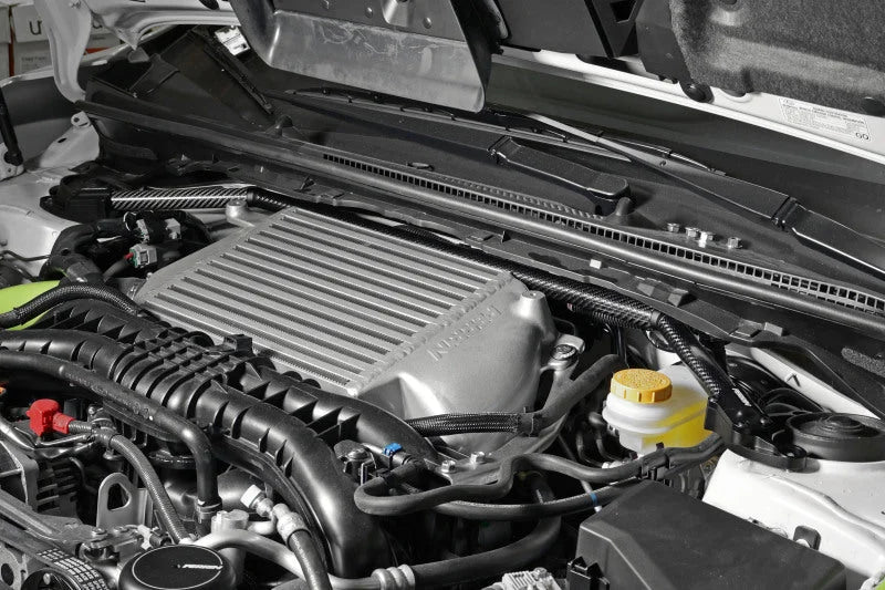 PERRIN 08-21 Subaru WRX/STI Front Strut Brace - Carbon Fiber - Side View