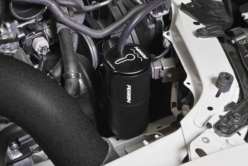 PERRIN 13-25 Subaru BRZ / 04-21 Subaru STI / 02-25 Subaru WRX Coolant Overflow Tank - Black - Back View