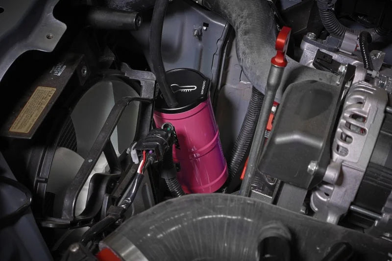 PERRIN 13-25 Subaru BRZ / 04-21 Subaru STI / 02-25 Subaru WRX Coolant Overflow Tank - Hyper Pink - Back View