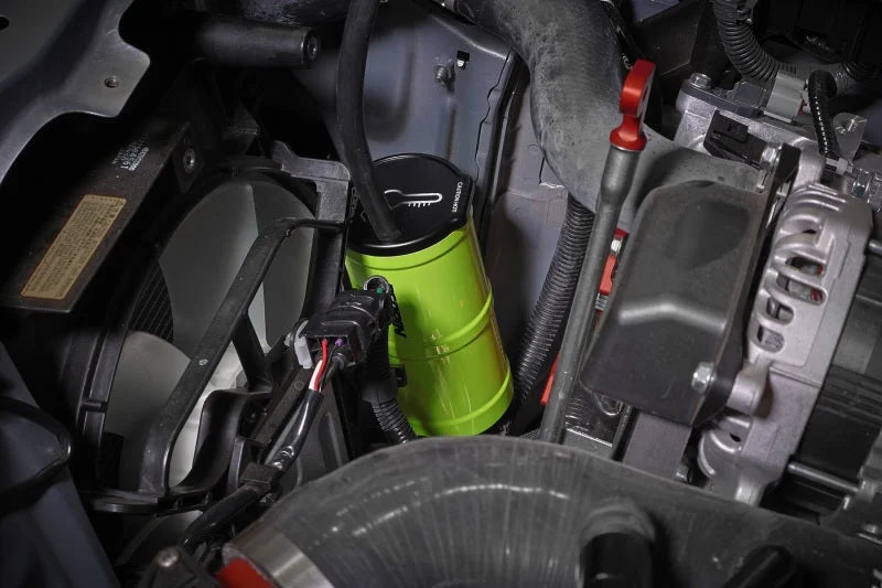PERRIN 13-25 Subaru BRZ / 04-21 Subaru STI / 02-25 Subaru WRX Coolant Overflow Tank - Neon Yellow - Side View