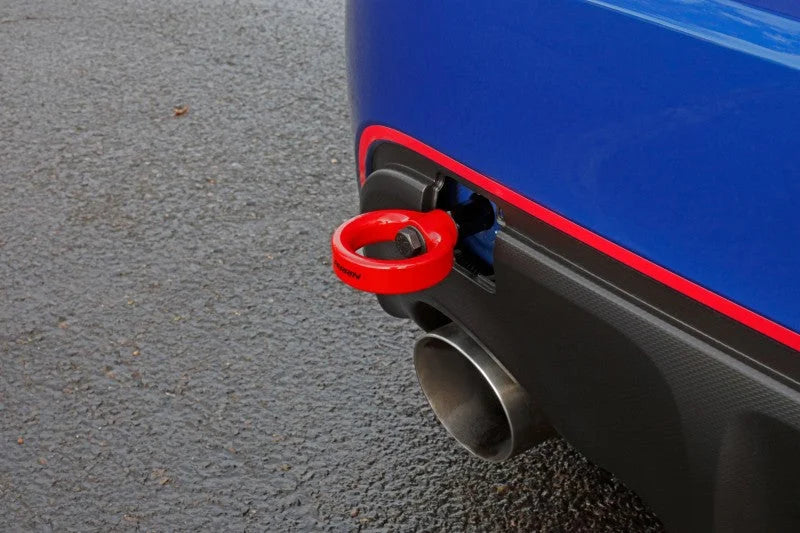 PERRIN 13-25 Subaru BRZ / 13-20 Scion FRS & Toyota 86 / 22-25 GR86 Tow Hook Kit (Rear) - Red - Installation View