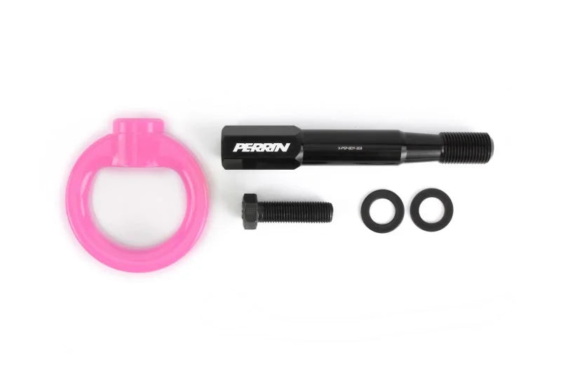 PERRIN 15-17 Subaru WRX & STI / 13-17 Crosstrek / 12-16 Impreza Tow Hook Kit (Front) - Hyper Pink - Back View