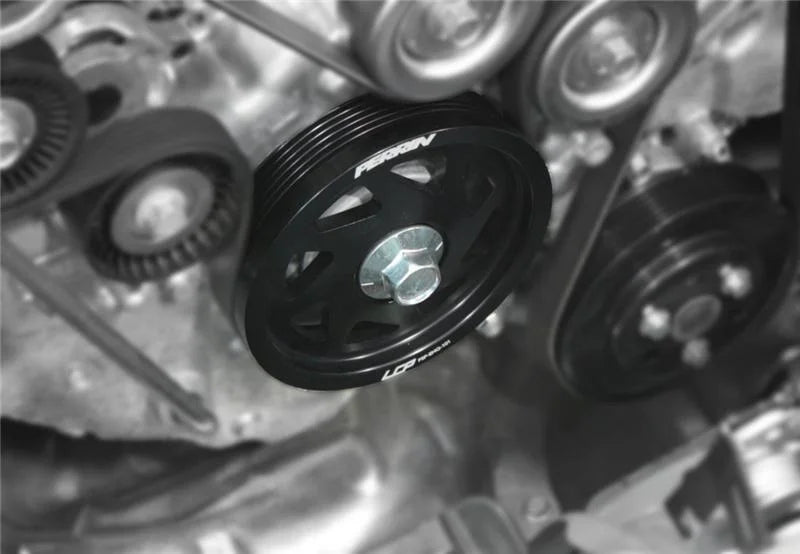 PERRIN 15-18 Subaru WRX / 13-20 BRZ / 14-18 FXT / 13-16 Crosstrek Lightened Crank Pulley - Black - Installation View