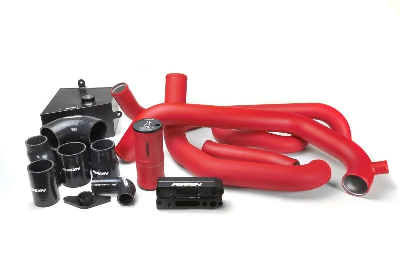 PERRIN 15-21 Subaru STI Front Mount Intercooler Boost Tube Kit - Red - Back View