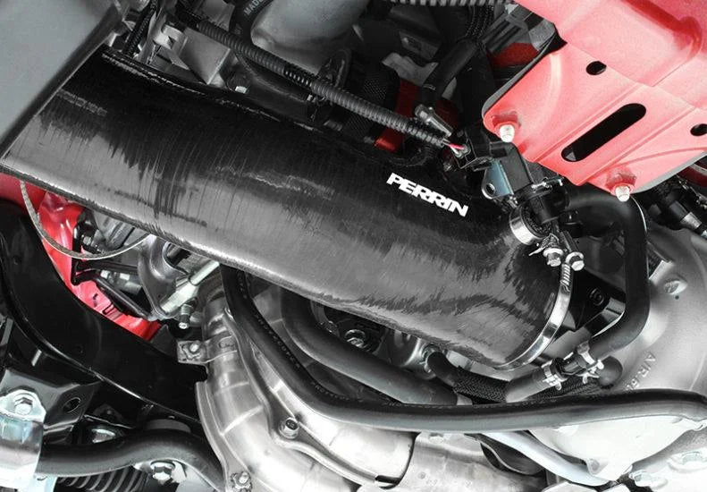 PERRIN 15-21 Subaru WRX / 14-18 Forester XT Turbo Inlet Hose 3in. w/ Turbo Adapter Flange - Black - Side View