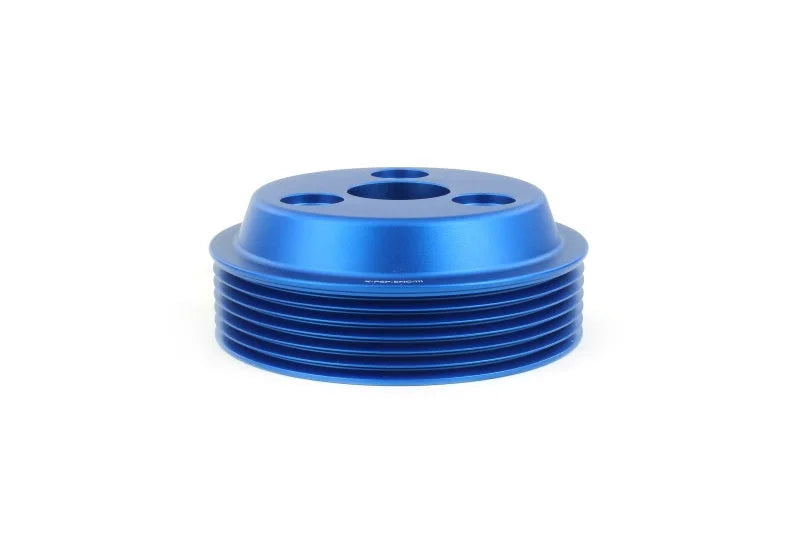 PERRIN 15-21 Subaru WRX / 18-20 Crosstrek / 14-18 FXT Lightweight Water Pump Pulley - Blue - Side View