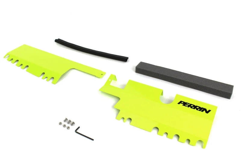 PERRIN 15-21 Subaru WRX/STI Radiator Shroud (With OEM Intake Scoop) - Neon Yellow - Installation View