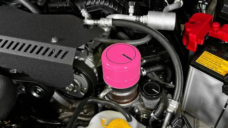 PERRIN 15-25 Subaru WRX & 13-25 BRZ/FR-S/86/GR86 Oil Filter Cover - Hyper Pink - Back View