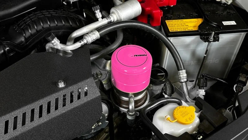PERRIN 15-25 Subaru WRX & 13-25 BRZ/FR-S/86/GR86 Oil Filter Cover - Hyper Pink - Installation View