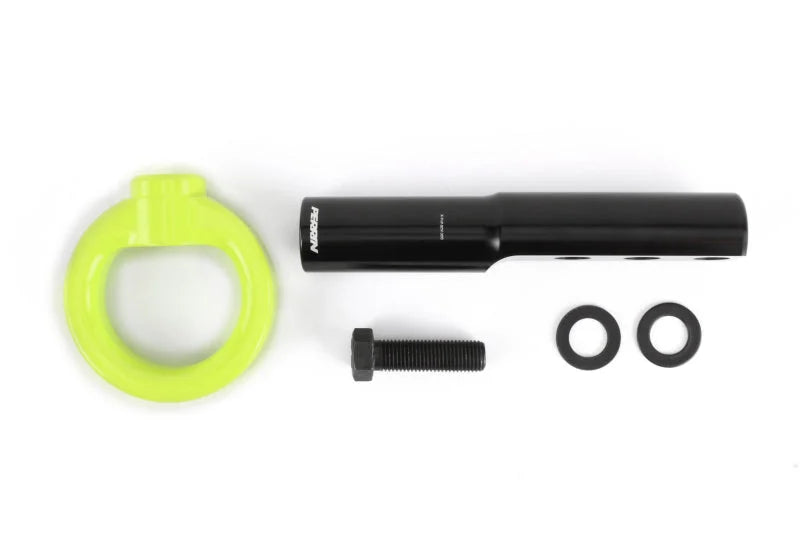 PERRIN 17-21 Honda Civic Si/Type R/Touring/Hatchback Tow Hook Kit Front - Neon Yellow - Back View