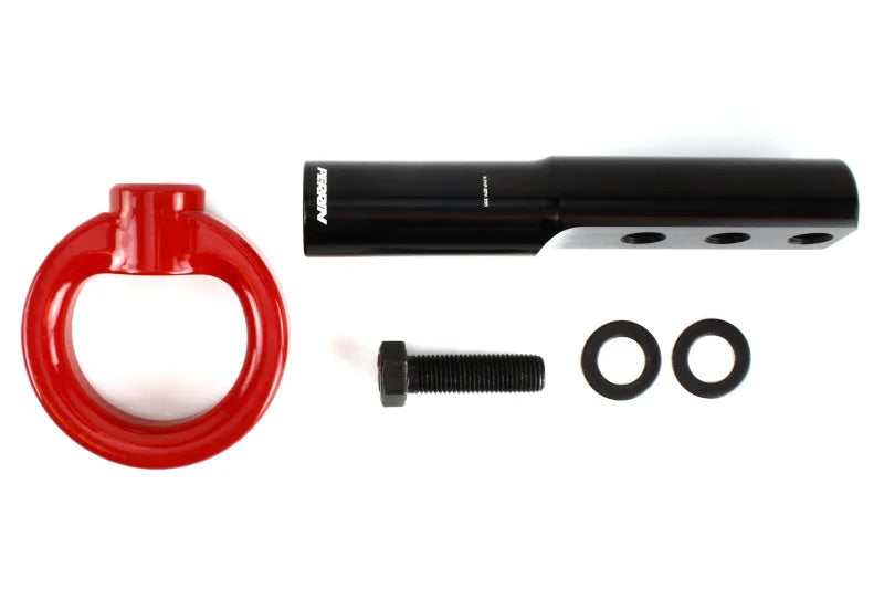PERRIN 17-21 Honda Civic Si/Type R/Touring/Hatchback Tow Hook Kit Front - Red - Installation View