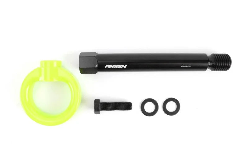 PERRIN 17-21 Honda Civic Si/Type R/Touring/Hatchback Tow Hook Kit Rear - Neon Yellow - Back View