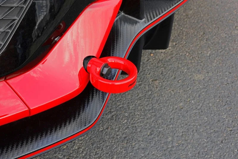 PERRIN 17-21 Honda Civic Si/Type R/Touring/Hatchback Tow Hook Kit Rear - Red - Side View