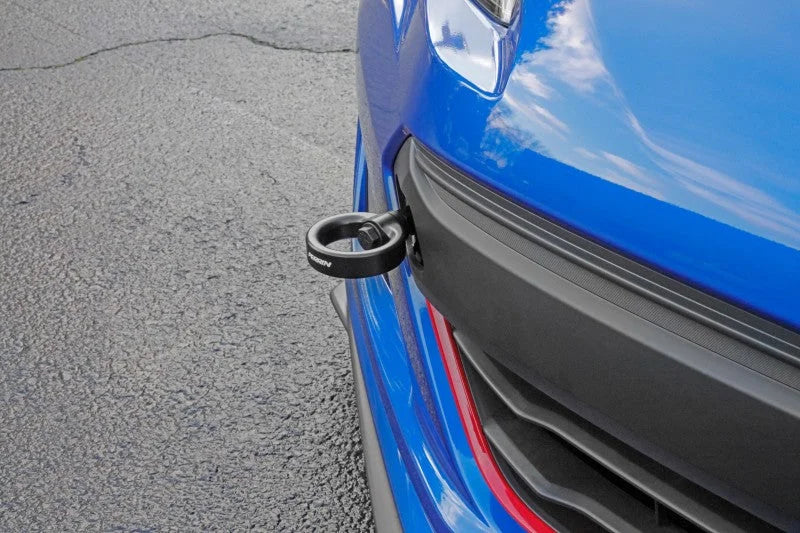 PERRIN 18-21 Subaru WRX & STI / 13-25 BRZ / 17-20 Toyota 86 Tow Hook Kit (Front) - Flat Black - Side View