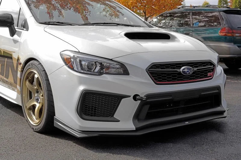 PERRIN 18-21 Subaru WRX & STI / 13-25 BRZ / 17-20 Toyota 86 Tow Hook Kit (Front) - Flat Black - Installation View