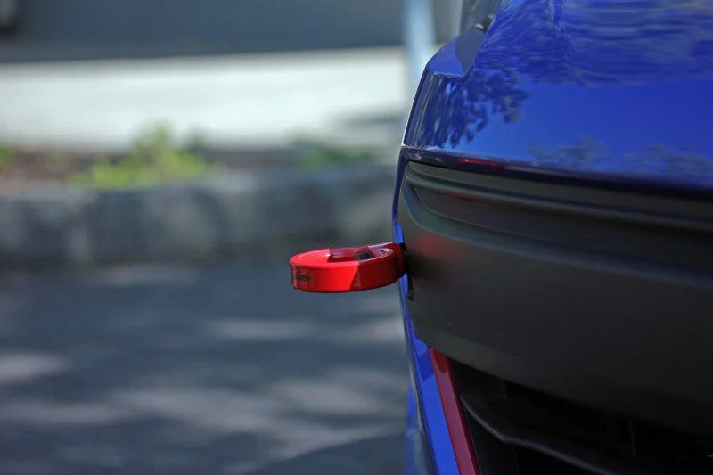 PERRIN 18-21 Subaru WRX & STI / 13-25 BRZ / 17-20 Toyota 86 Tow Hook Kit (Front) - Red - Side View