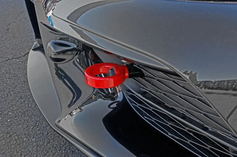 PERRIN 20-25 Toyota Supra Tow Hook Kit (Front) - Red - Side View