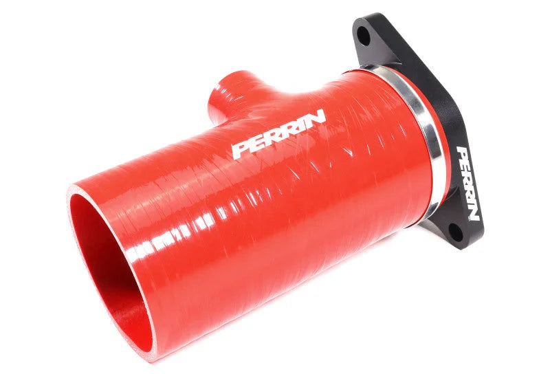 PERRIN 22-24 Subaru WRX / 20-25 LGT & OBXT Turbo Inlet Hose w/Turbo Adapter Flange (Short) - Red - Side View