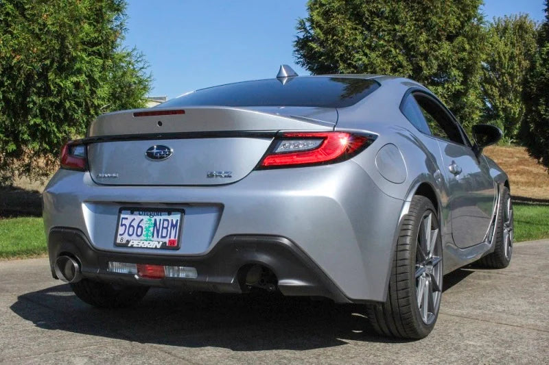 PERRIN 22-25 Subaru BRZ / Toyota GR86 Axle Back Exhaust SS (Single Side Exit w/Helmholtz Chamber) - Side View