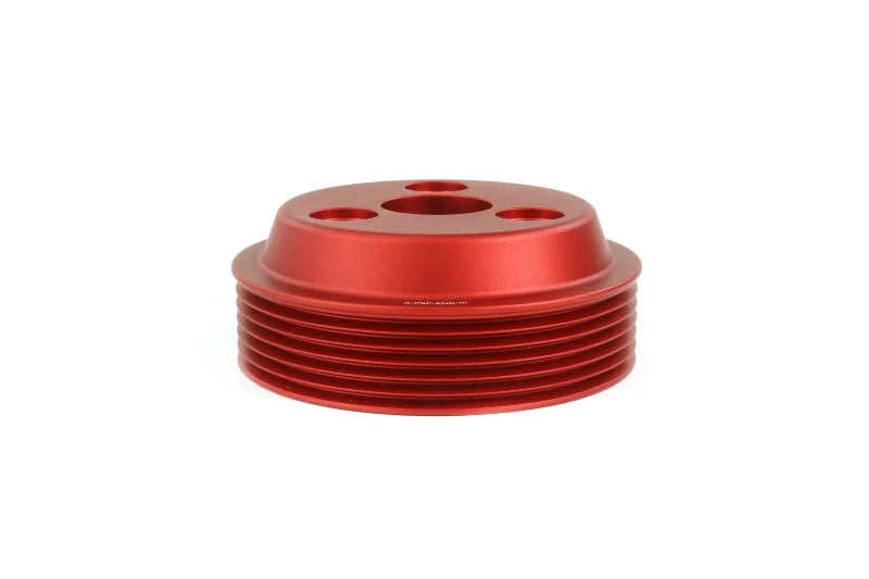 PERRIN 22-25 Subaru WRX / 21-25 Crosstrek / 20-25 LGT/OBXT/FXT Lightweight Water Pump Pulley - Red - Detail View