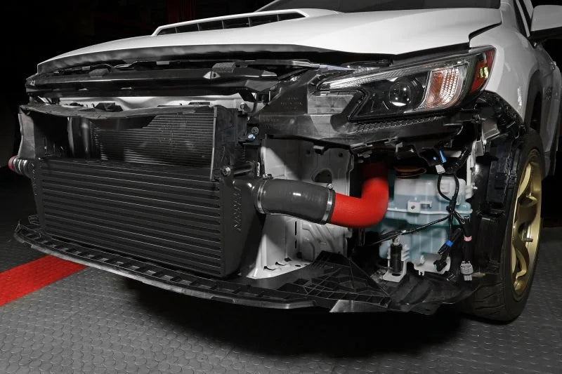 PERRIN 22-25 Subaru WRX Front Mount Intercooler Kit (Red Tubes & Black Core) - Installation View