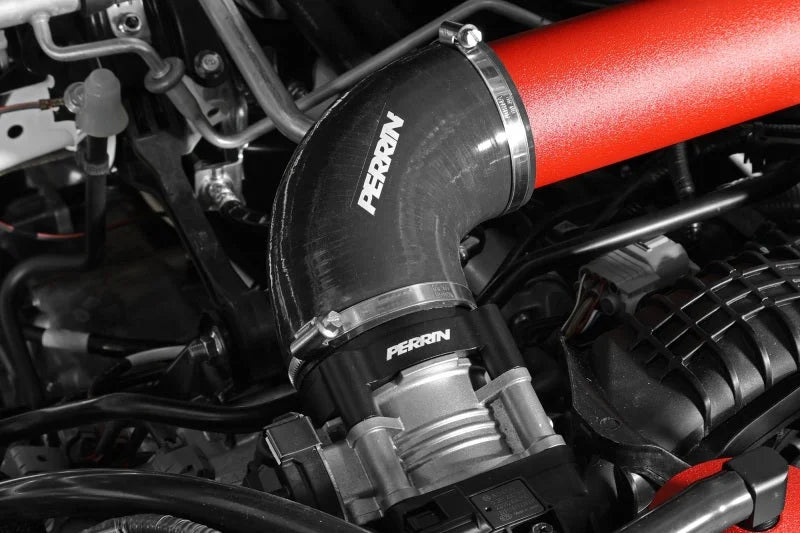 PERRIN 22-25 Subaru WRX Front Mount Intercooler Kit (Red Tubes & Silver Core) - Side View