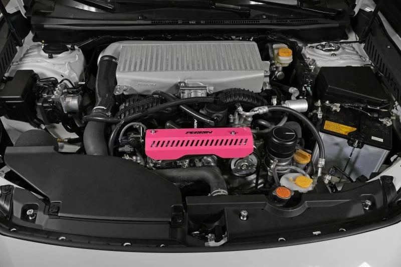 PERRIN 22-25 Subaru WRX Pulley Cover - Hyper Pink (SHORT - For Use w/PERRIN AOS) - Side View