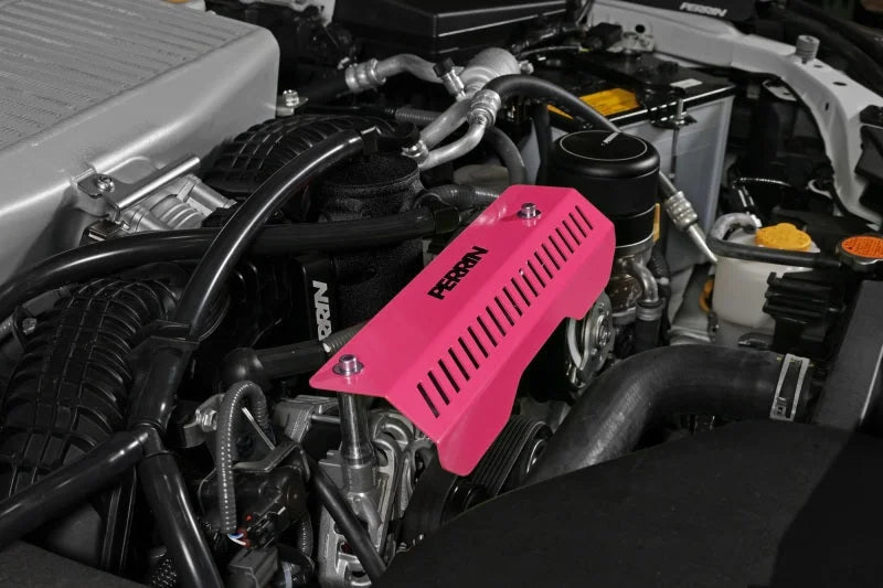 PERRIN 22-25 Subaru WRX Pulley Cover - Hyper Pink (SHORT - For Use w/PERRIN AOS) - Back View