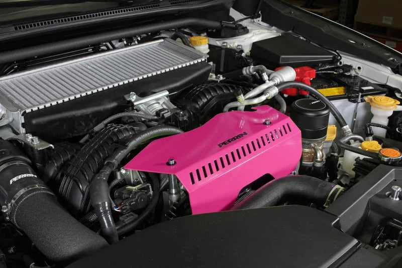 PERRIN 22-25 Subaru WRX Pulley Cover - Hyper Pink (TALL - For Use w/o PERRIN AOS) - Side View