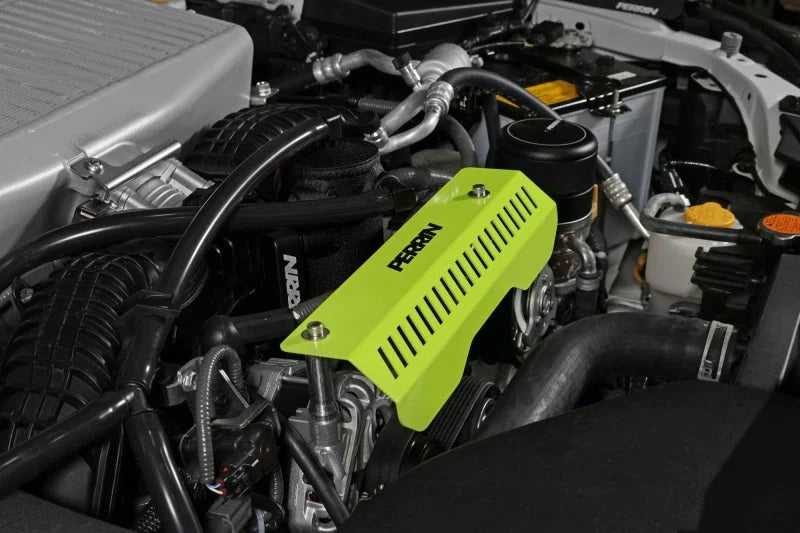 PERRIN 22-25 Subaru WRX Pulley Cover - Neon Yellow (SHORT - For Use w/PERRIN AOS) - Side View