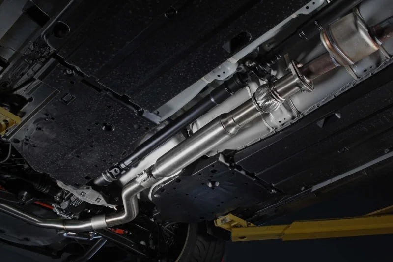 PERRIN 22-25 Subaru WRX Stainless Steel Midpipe w/Resonator 3in. (Fits OEM/Aftermarket Mufflers) - Installation View