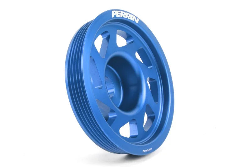 PERRIN 93-14 Subaru Impreza (Incl. 02-14 WRX) / 04-21 STI (w/o AC) Lightened Crank Pulley - Blue - Main Product View