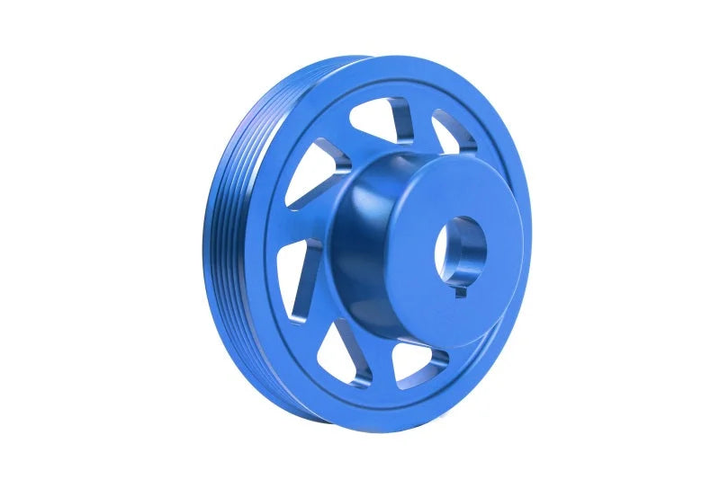 PERRIN 93-14 Subaru Impreza (Incl. 02-14 WRX) / 04-21 STI (w/o AC) Lightened Crank Pulley - Blue - Installation View